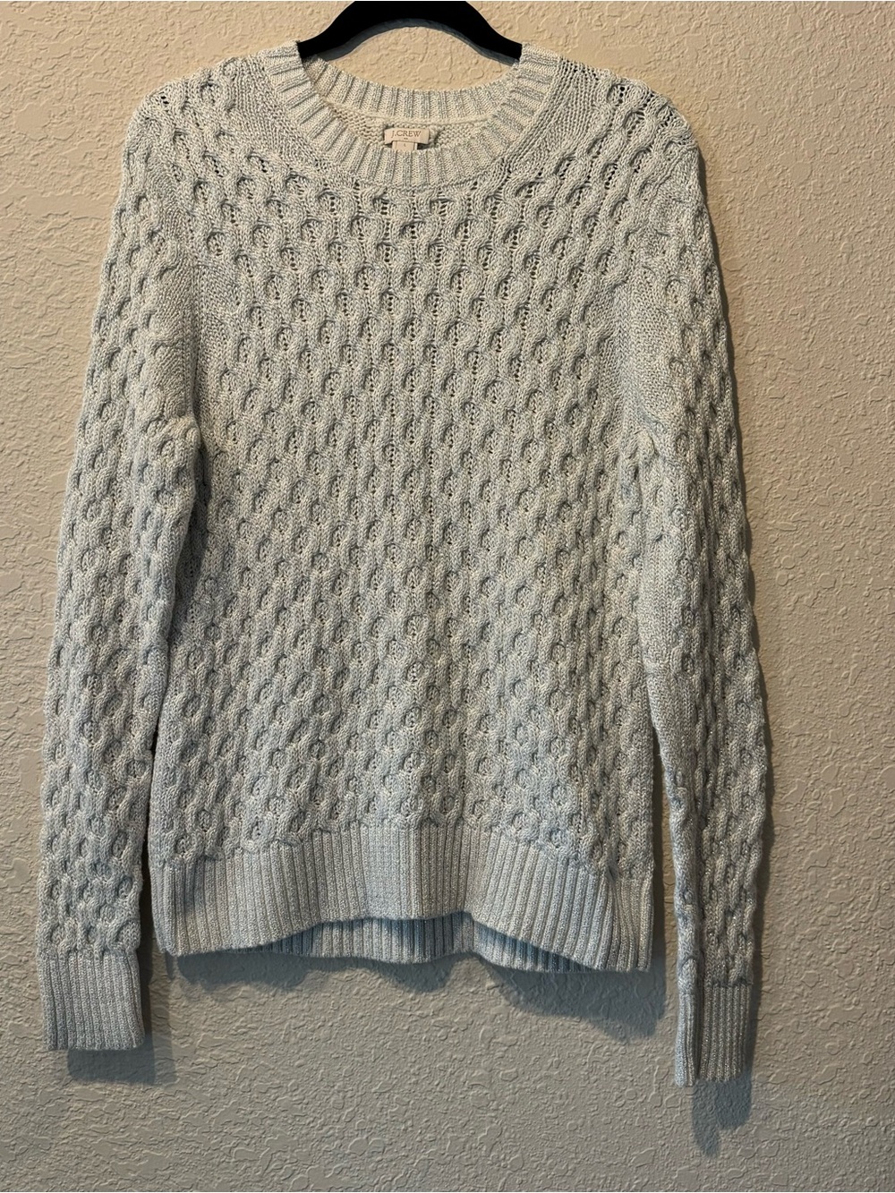 J. Crew Light Gray Cable-Knit Crewneck Sweater